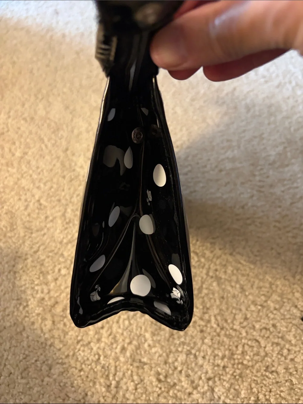 Lancome Black & White Rose Polka Dot Glossy Wristlet Pouch/Cosmetic Bag NWOT